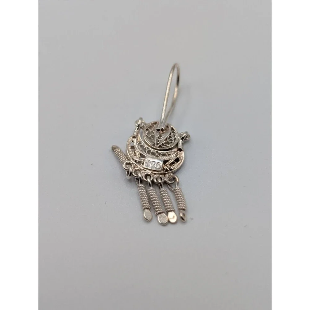 Peruvian Marked 950 Sterling Silver Filigree Handmade Inca Andean Drop Earrings
